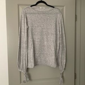 ZARA KNIT light grey sweater with tie sleeves.